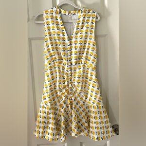 Miami Sleeveless Button Up Mini Dress with yellow flowers-size M Spring Summer